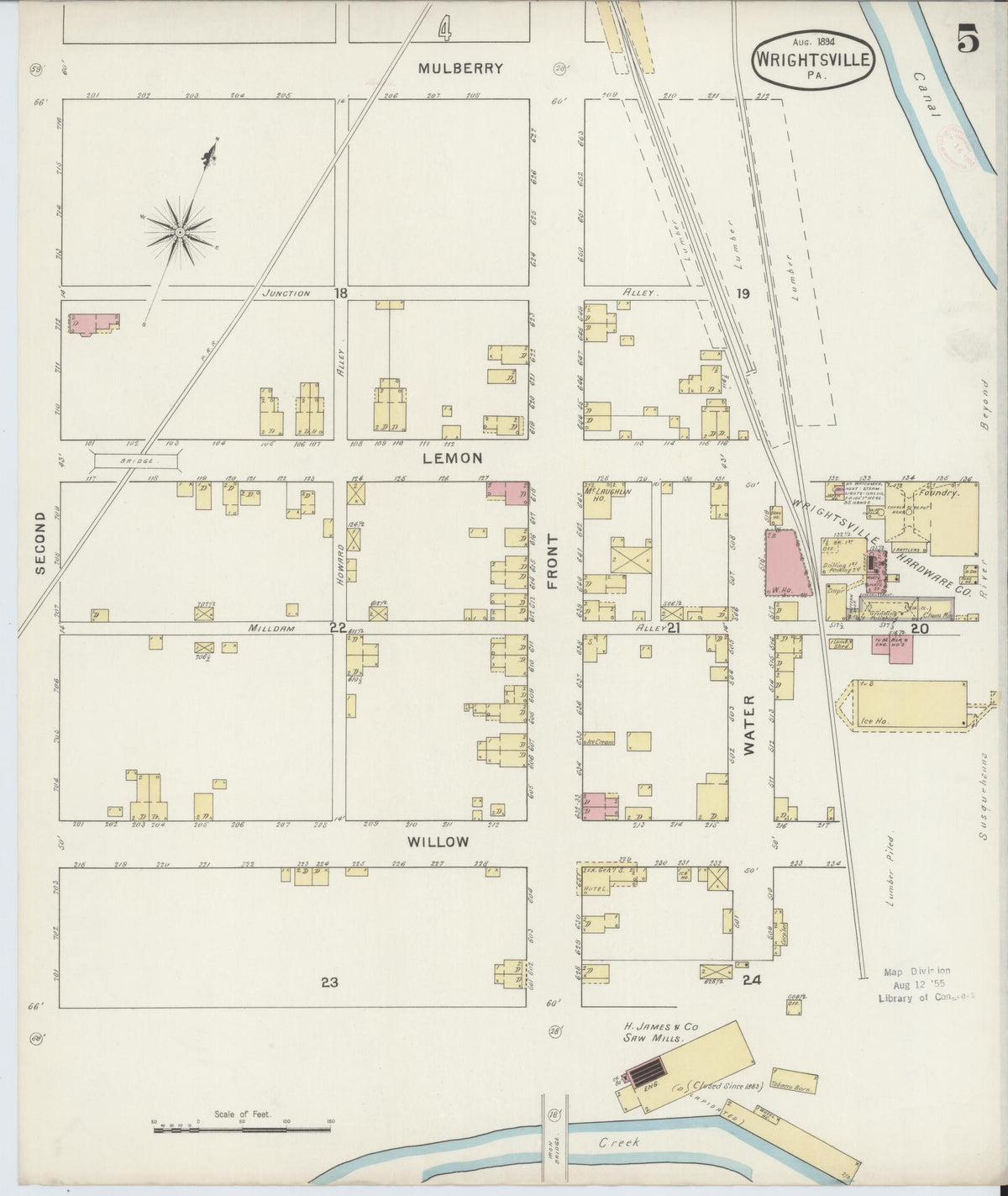 Sanborn Fire Insurance Map from Wrightsville, York County, Pennsylvania (1894), Sheet #0005 - Historic Sanborn Fire Insurance Map Print, vintage old map wall art, antique decor, genealogy gift, Pennsylvania Pennsylvania map