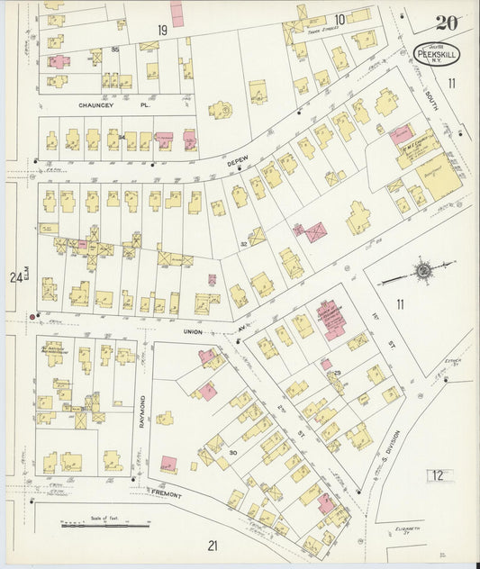 Sanborn Fire Insurance Map from Peekskill, Westchester County, New York (1911), Sheet #0020 - Historic Sanborn Fire Insurance Map Print, vintage old map wall art, antique decor, genealogy gift, New York New York map