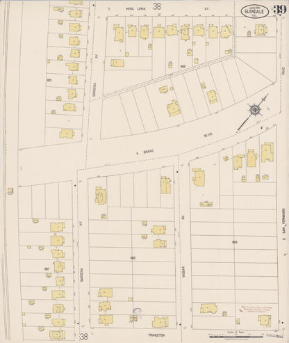 Sanborn Fire Insurance Map from Glendale, Los Angeles County, California (1919), Sheet #0039 - Complete Map Set gallery image, historic Sanborn map, vintage wall art, California California