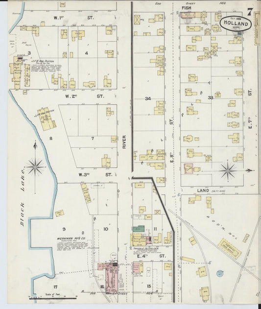 Sanborn Fire Insurance Map from Holland, Ottawa County, Michigan (1889), Sheet #0007 - Historic Sanborn Fire Insurance Map Print, vintage old map wall art, antique decor, genealogy gift, Michigan Michigan map