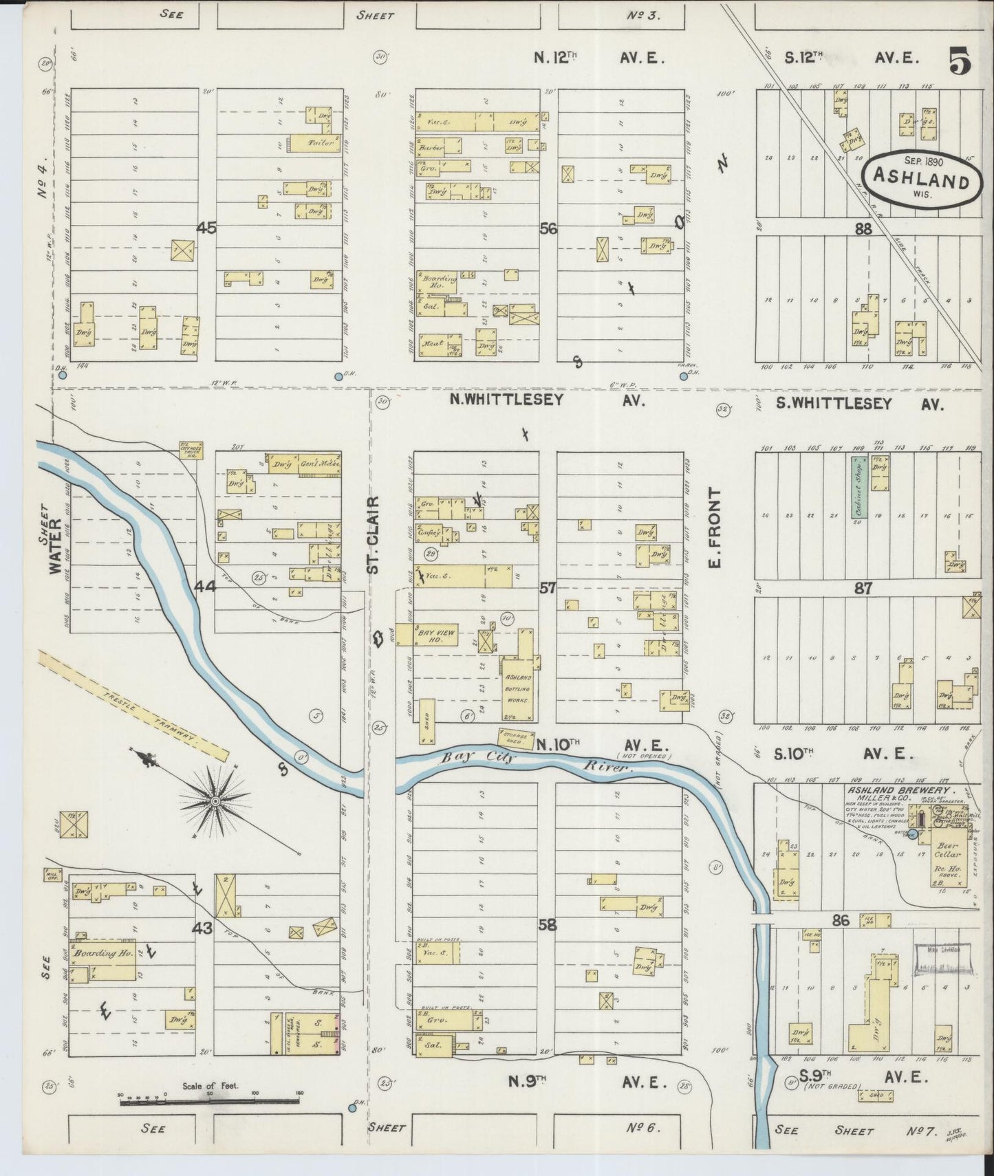 Sanborn Fire Insurance Map from Ashland, Ashland County, Wisconsin (1890), Sheet #0005 - Complete Map Set gallery image, historic Sanborn map, vintage wall art, Wisconsin Wisconsin
