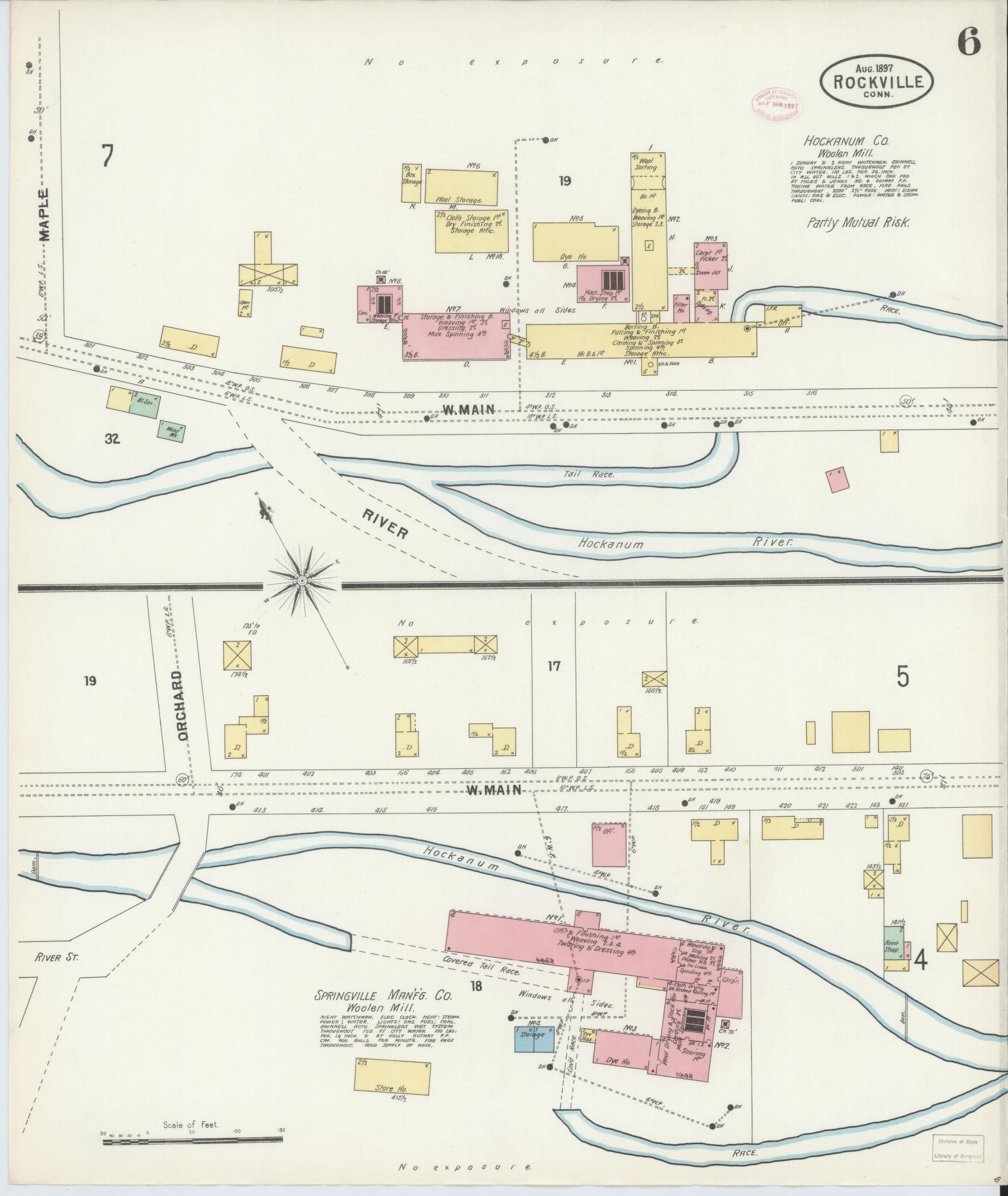 Sanborn Fire Insurance Map from Rockville, Tolland County, Connecticut (1897), Sheet #0006 - Complete Map Set gallery image, historic Sanborn map, vintage wall art, Connecticut Connecticut