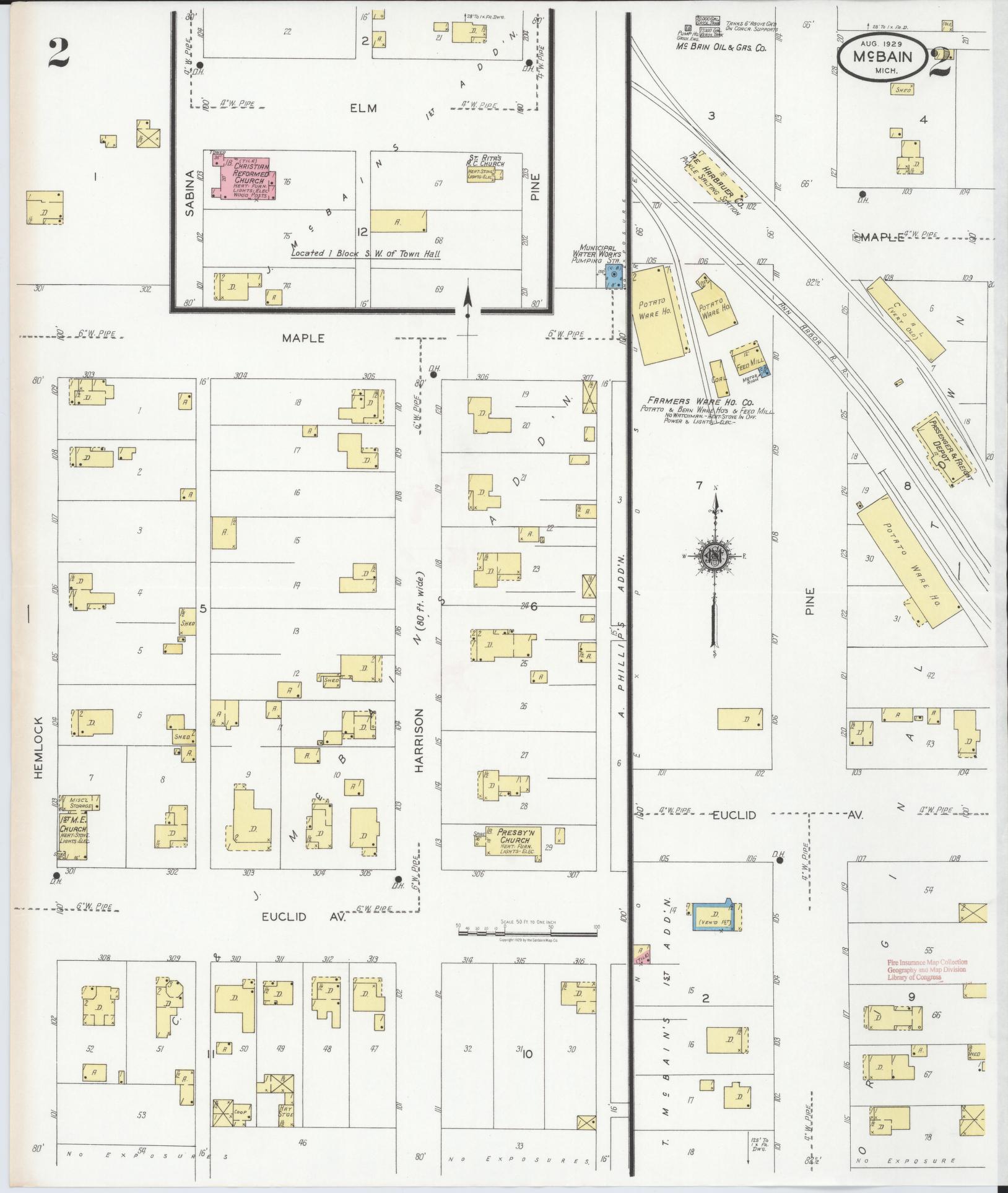 Sanborn Fire Insurance Map from Mcbain, Missaukee County, Michigan (1929), Sheet #0002 - Complete Map Set gallery image, historic Sanborn map, vintage wall art, Michigan Michigan