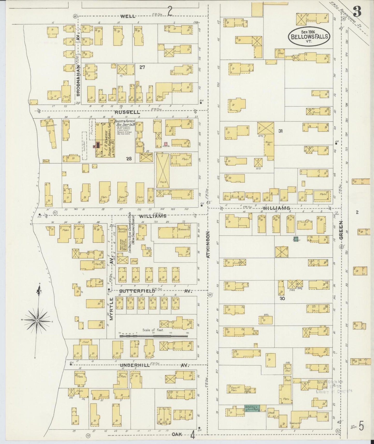 Sanborn Fire Insurance Map from Bellows Falls, Windham County, Vermont (1906), Sheet #0003 - Complete Map Set gallery image, historic Sanborn map, vintage wall art, Vermont Vermont