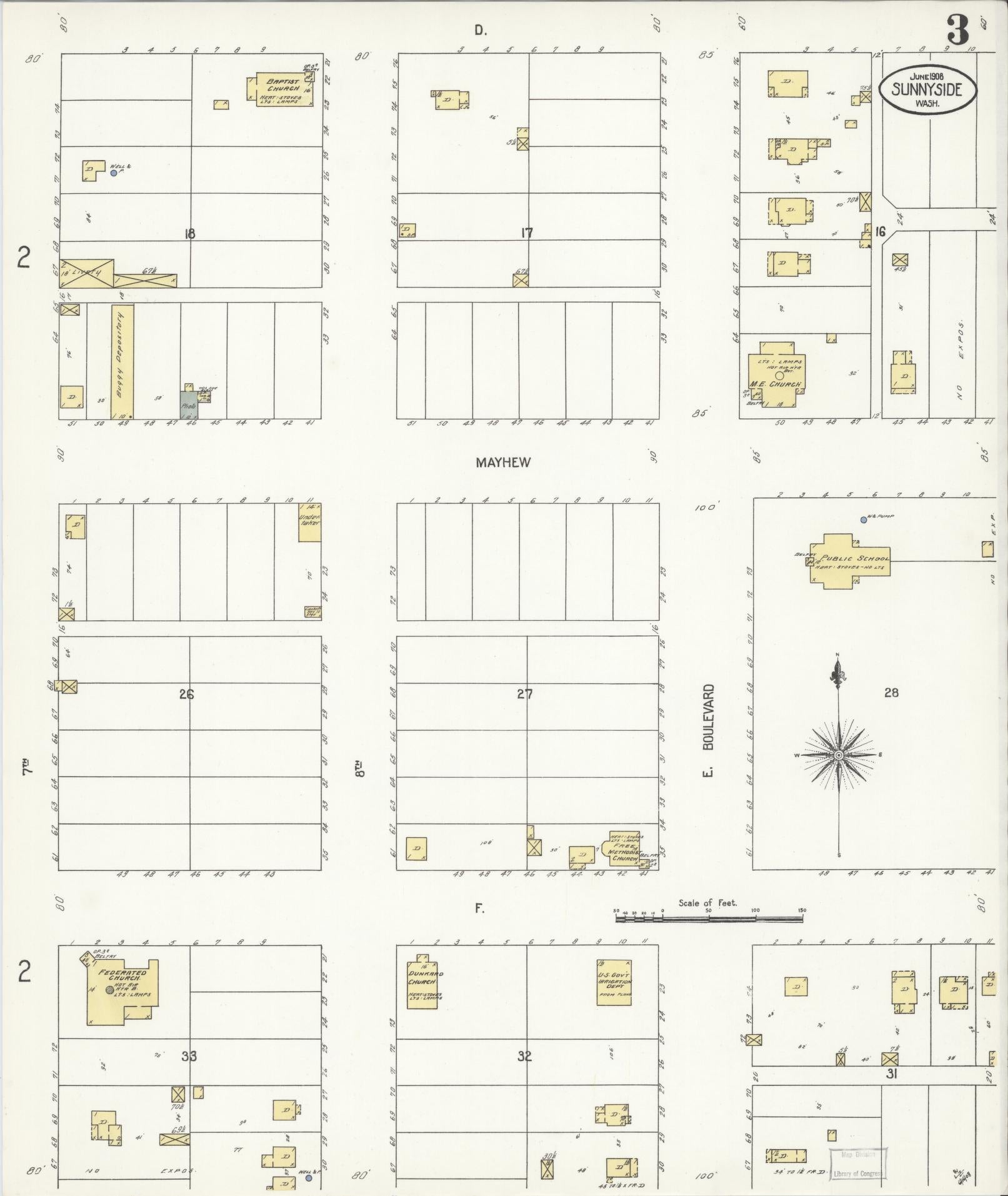 Sanborn Fire Insurance Map from Sunnyside, Yakima County, Washington (1908), Sheet #0003 - Complete Map Set gallery image, historic Sanborn map, vintage wall art, Washington Washington