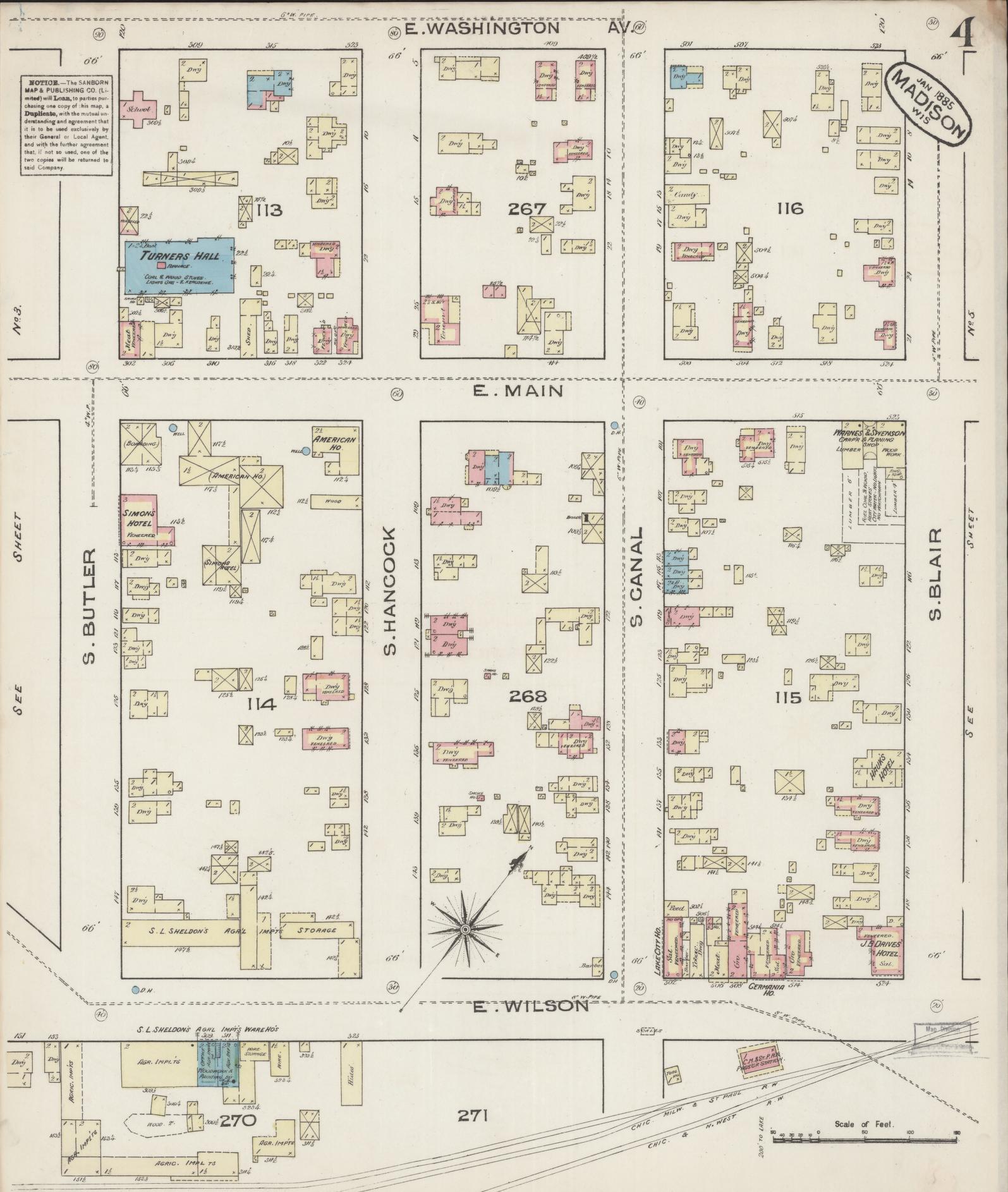 Sanborn Fire Insurance Map from Madison, Dane County, Wisconsin (1885), Sheet #0004 - Complete Map Set gallery image, historic Sanborn map, vintage wall art, Wisconsin Wisconsin