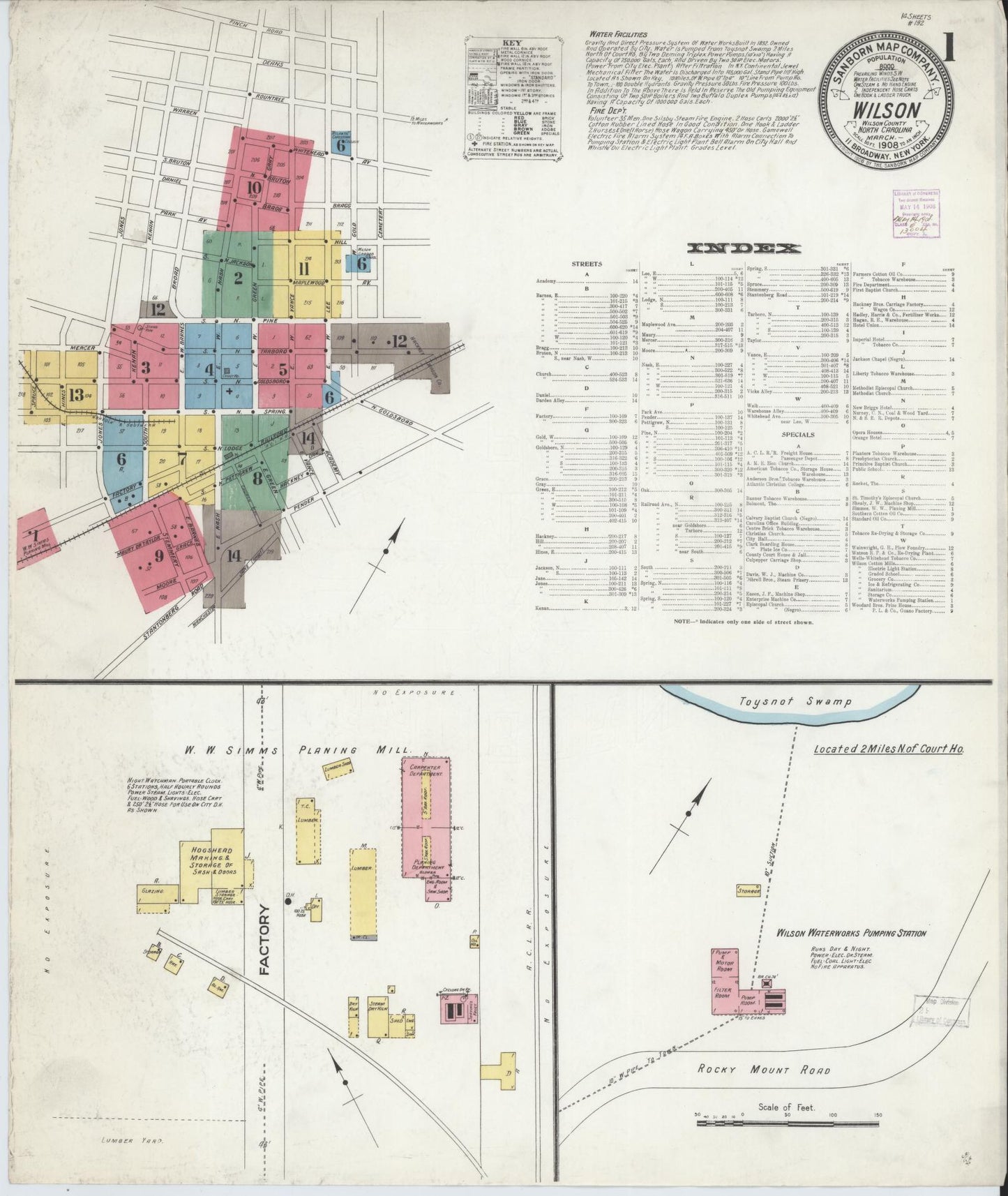 Sanborn Fire Insurance Map from Wilson, Wilson County, North Carolina (1908), Sheet #0001 - Complete Map Set gallery image, historic Sanborn map, vintage wall art, North Carolina North Carolina