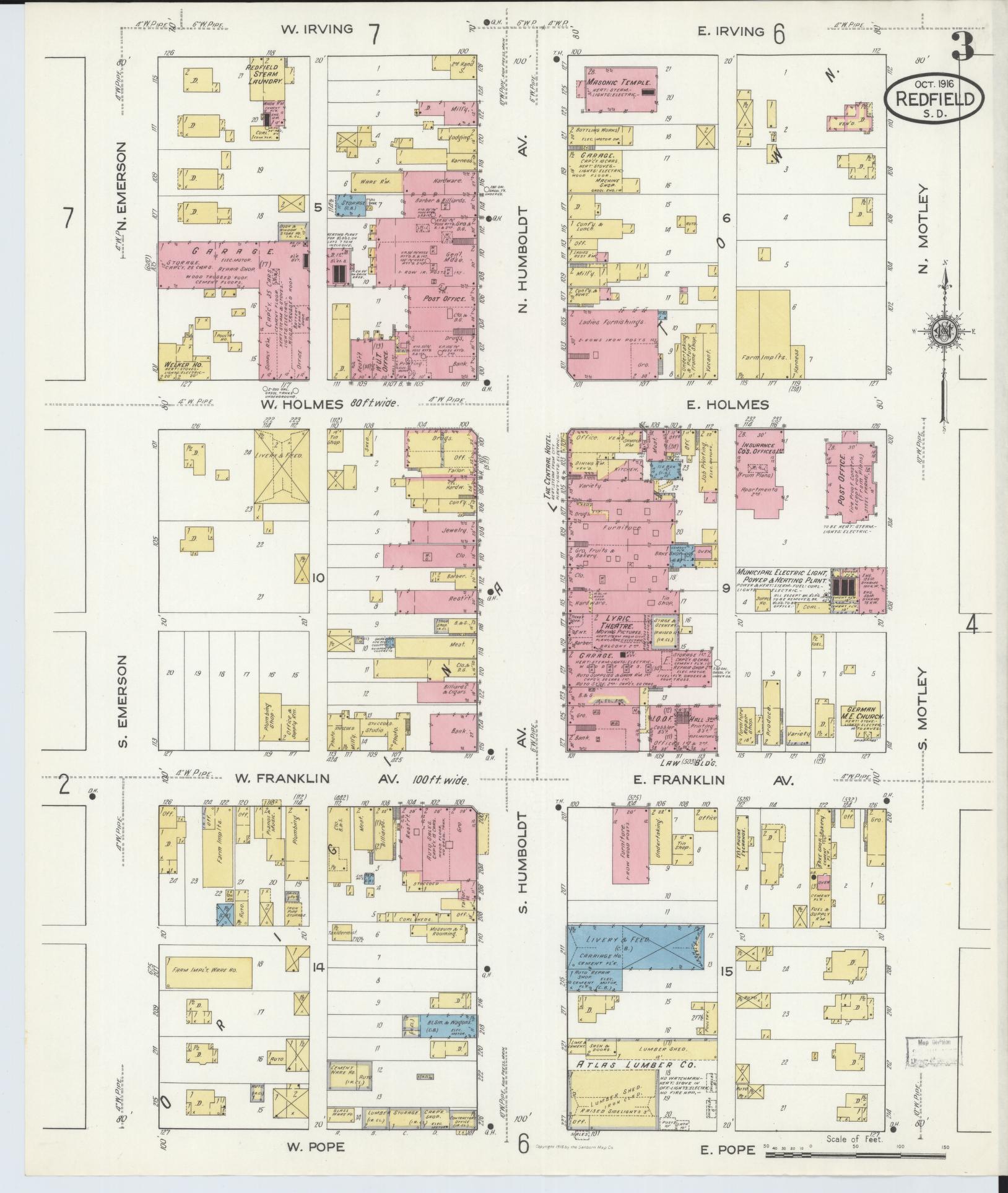 Sanborn Fire Insurance Map from Redfield, Spink County, South Dakota (1916), Sheet #0003 - Complete Map Set gallery image, historic Sanborn map, vintage wall art, South Dakota South Dakota