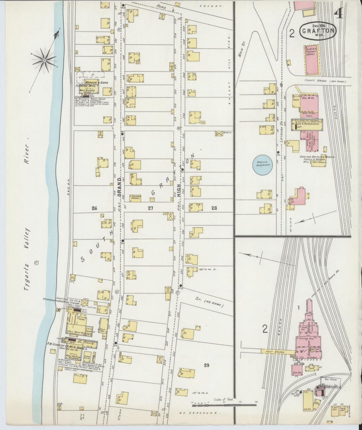 Sanborn Fire Insurance Map from Grafton, Taylor County, West Virginia (1896), Sheet #0004 - Complete Map Set gallery image, historic Sanborn map, vintage wall art, West Virginia West Virginia