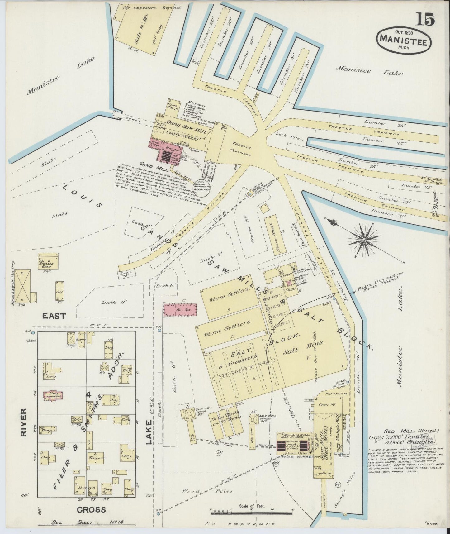 Sanborn Fire Insurance Map from Manistee, Manistee County, Michigan (1890), Sheet #0015 - Complete Map Set gallery image, historic Sanborn map, vintage wall art, Michigan Michigan