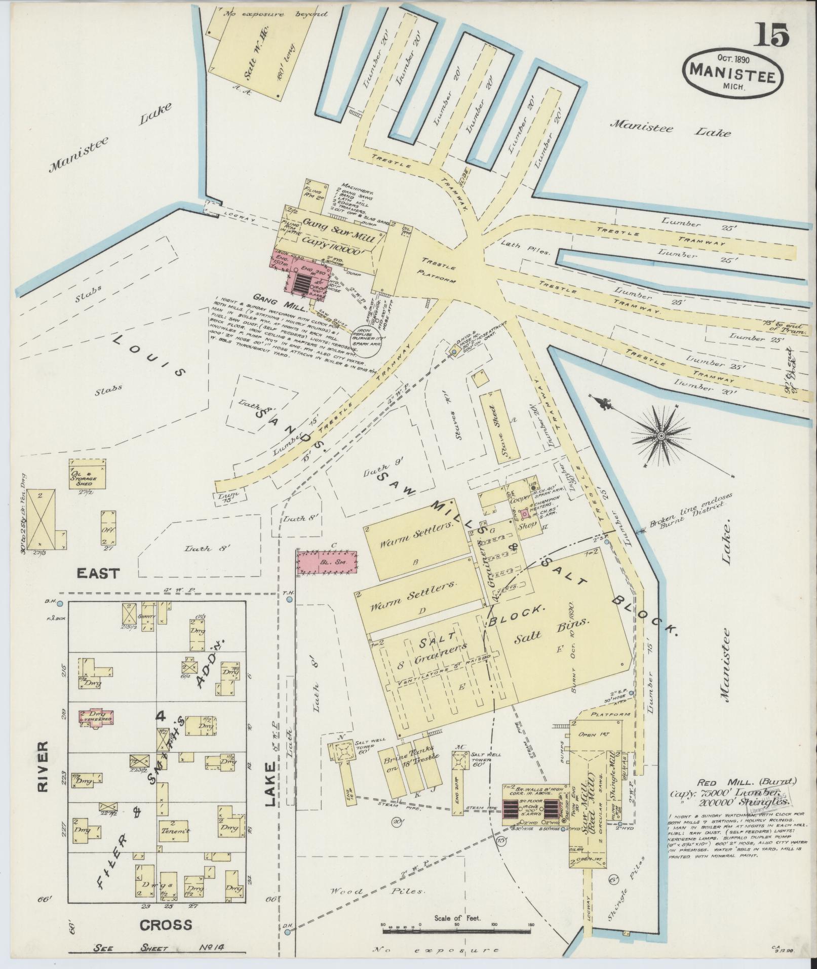 Sanborn Fire Insurance Map from Manistee, Manistee County, Michigan (1890), Sheet #0015 - Complete Map Set gallery image, historic Sanborn map, vintage wall art, Michigan Michigan