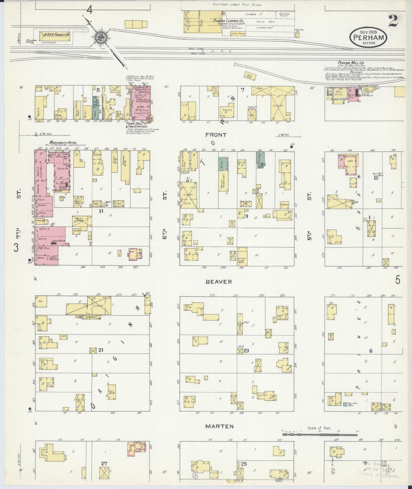 Sanborn Fire Insurance Map from Perham, Otter Tail County, Minnesota (1909), Sheet #0002 - Historic Sanborn Fire Insurance Map Print, vintage old map wall art, antique decor, genealogy gift, Minnesota Minnesota map
