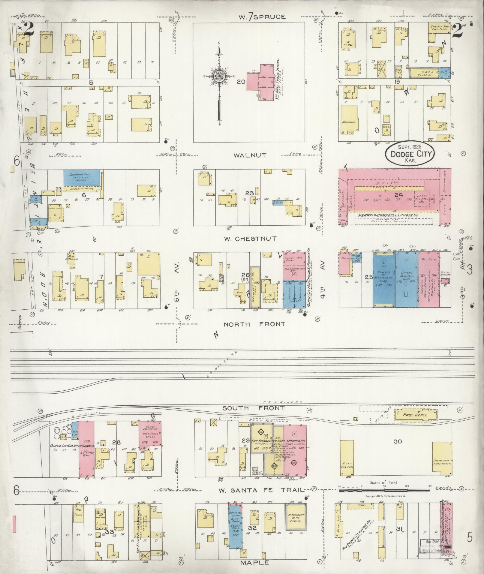 Sanborn Fire Insurance Map from Dodge City, Ford County, Kansas (1926), Sheet #0002 - Complete Map Set gallery image, historic Sanborn map, vintage wall art, Kansas Kansas
