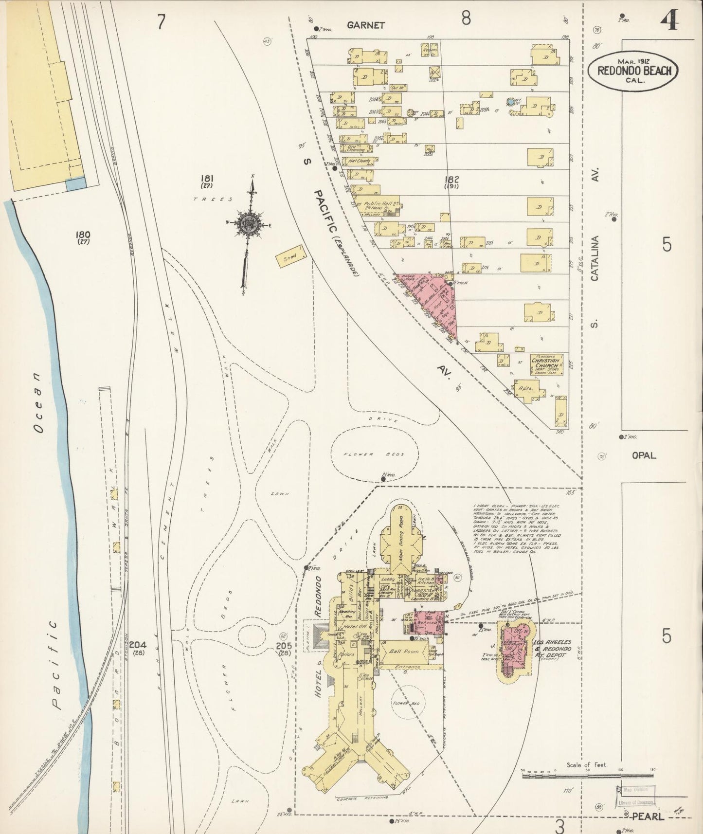 Sanborn Fire Insurance Map from Redondo Beach, Los Angeles County, California (1912), Sheet #0004 - Complete Map Set gallery image, historic Sanborn map, vintage wall art, California California