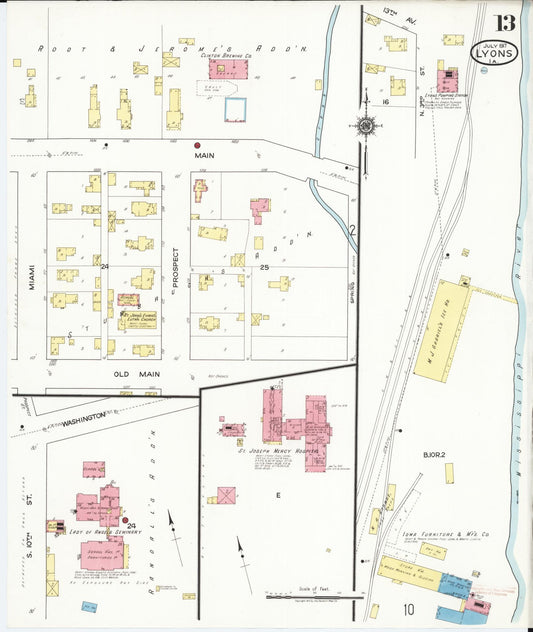 Sanborn Fire Insurance Map from Lyons, Clinton County, Iowa (1917), Sheet #0013 - Historic Sanborn Fire Insurance Map Print, vintage old map wall art