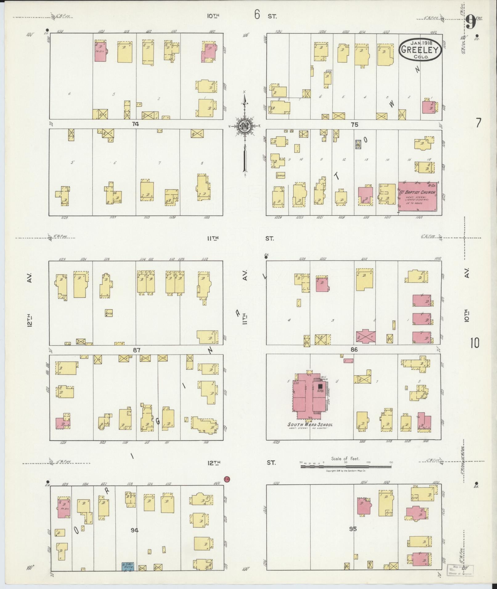 Sanborn Fire Insurance Map from Greeley, Weld County, Colorado (1918), Sheet #0009 - Complete Map Set gallery image, historic Sanborn map, vintage wall art, Colorado Colorado