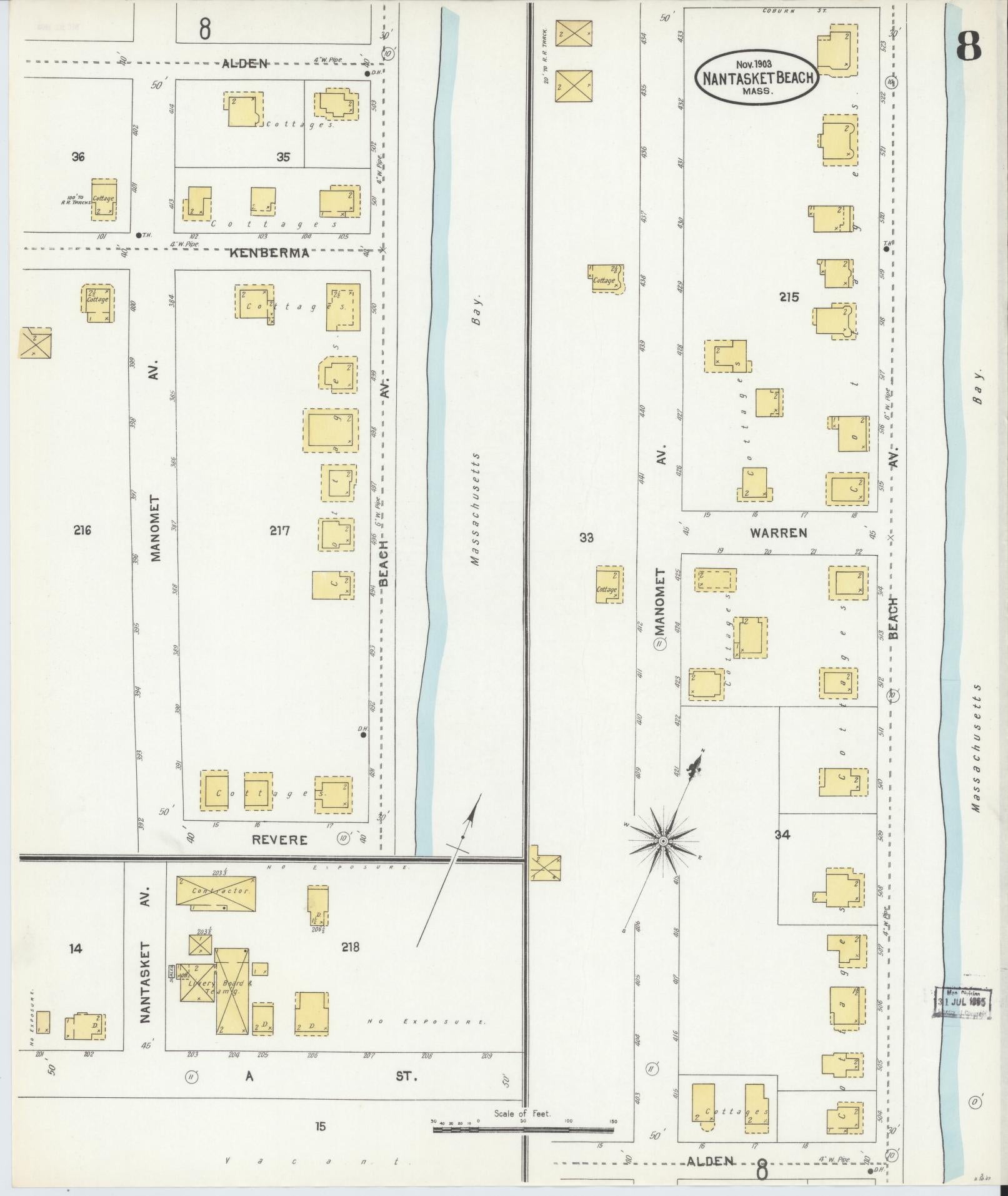 Sanborn Fire Insurance Map from Nantasket Beach, Plymouth County, Massachusetts (1903), Sheet #0008 - Historic Sanborn Fire Insurance Map Print, vintage old map wall art, antique decor, genealogy gift, Massachusetts Massachusetts map