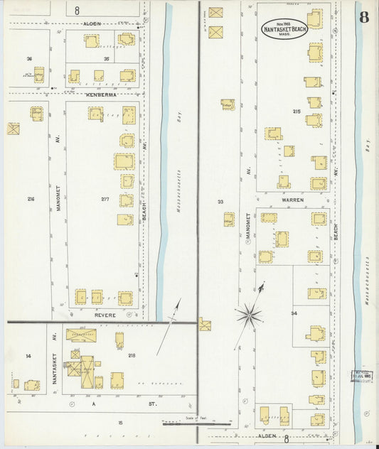 Sanborn Fire Insurance Map from Nantasket Beach, Plymouth County, Massachusetts (1903), Sheet #0008 - Historic Sanborn Fire Insurance Map Print, vintage old map wall art, antique decor, genealogy gift, Massachusetts Massachusetts map