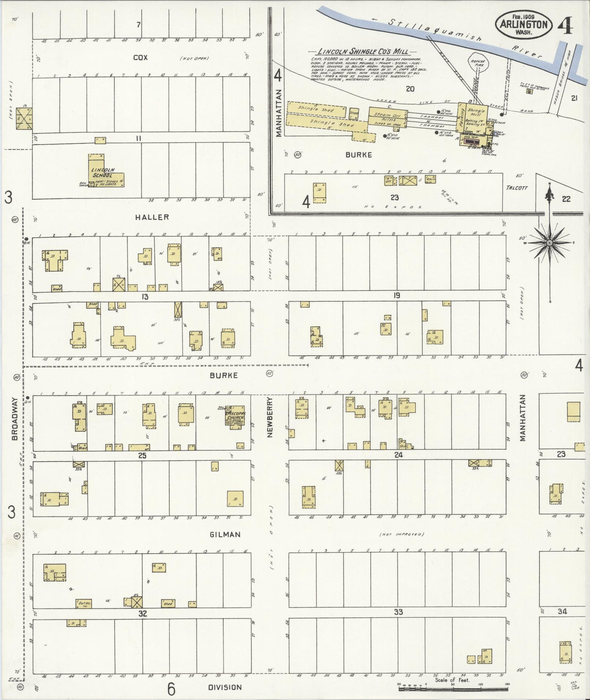 Sanborn Fire Insurance Map from Arlington, Snohomish County, Washington (1909), Sheet #0004 - Complete Map Set gallery image, historic Sanborn map, vintage wall art, Washington Washington