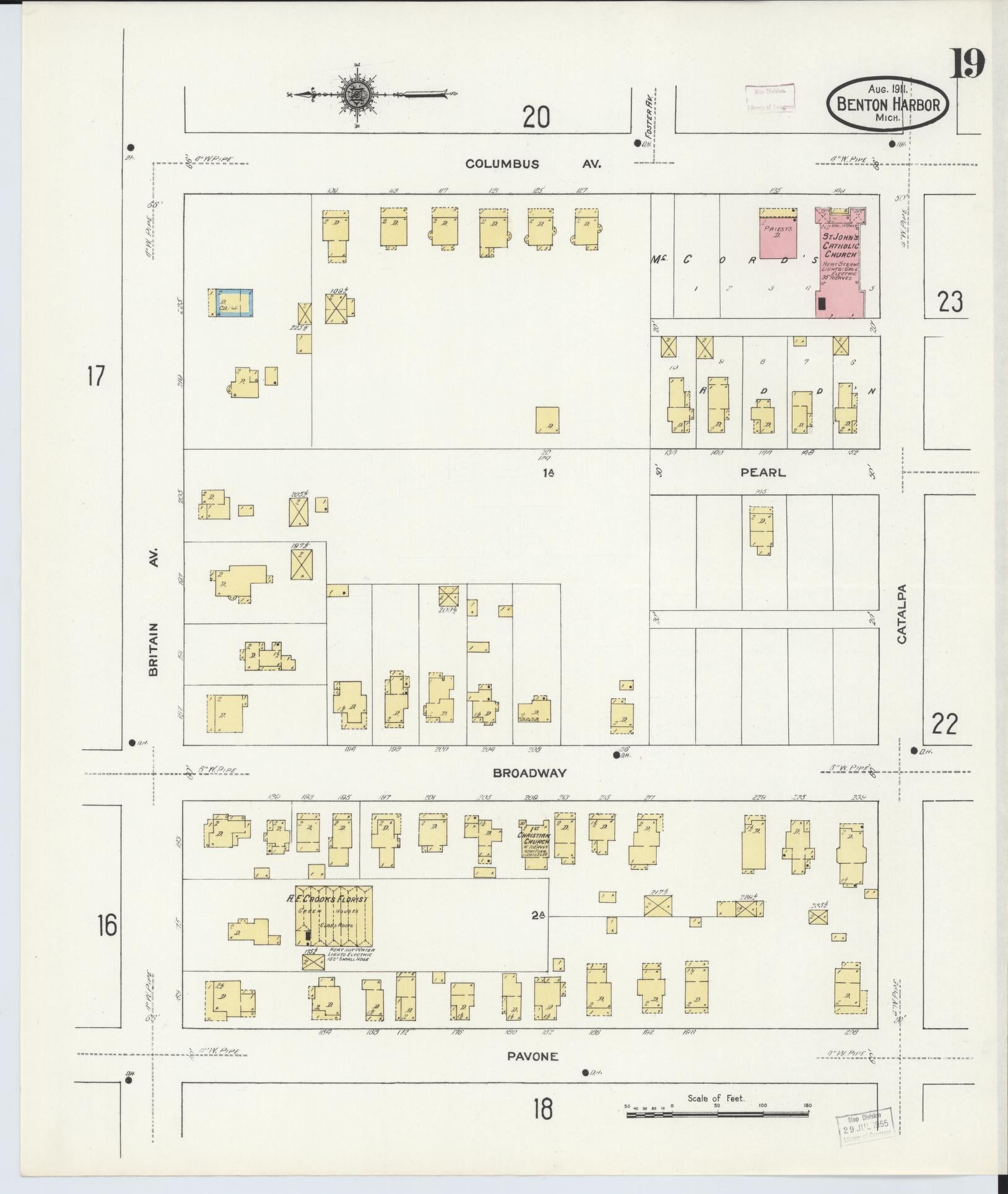 Sanborn Fire Insurance Map from Benton Harbor, Berrien County, Michigan (1911), Sheet #0019 - Historic Sanborn Fire Insurance Map Print, vintage old map wall art, antique decor, genealogy gift, Michigan Michigan map