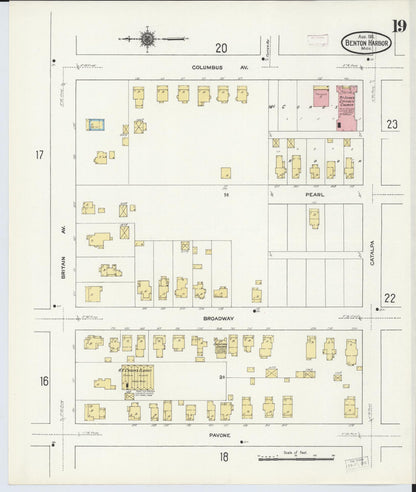 Sanborn Fire Insurance Map from Benton Harbor, Berrien County, Michigan (1911), Sheet #0019 - Historic Sanborn Fire Insurance Map Print, vintage old map wall art, antique decor, genealogy gift, Michigan Michigan map
