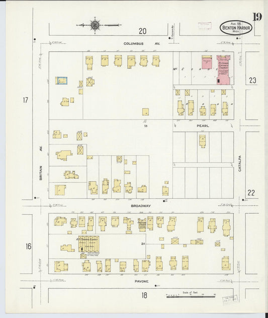 Sanborn Fire Insurance Map from Benton Harbor, Berrien County, Michigan (1911), Sheet #0019 - Historic Sanborn Fire Insurance Map Print, vintage old map wall art, antique decor, genealogy gift, Michigan Michigan map
