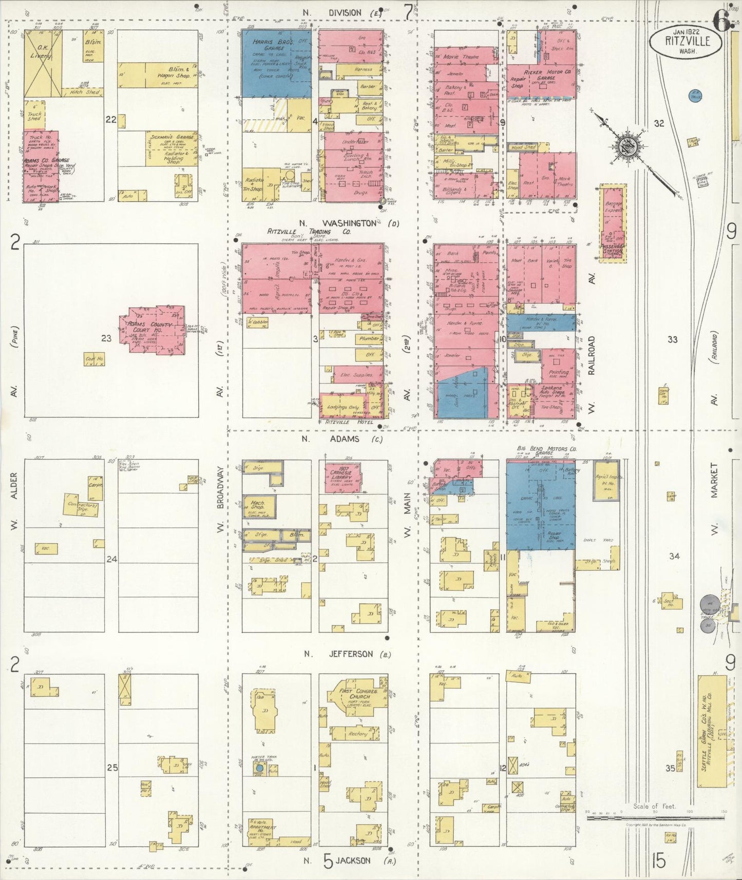 Sanborn Fire Insurance Map from Ritzville, Adams County, Washington (1922), Sheet #0006 - Complete Map Set gallery image, historic Sanborn map, vintage wall art, Washington Washington