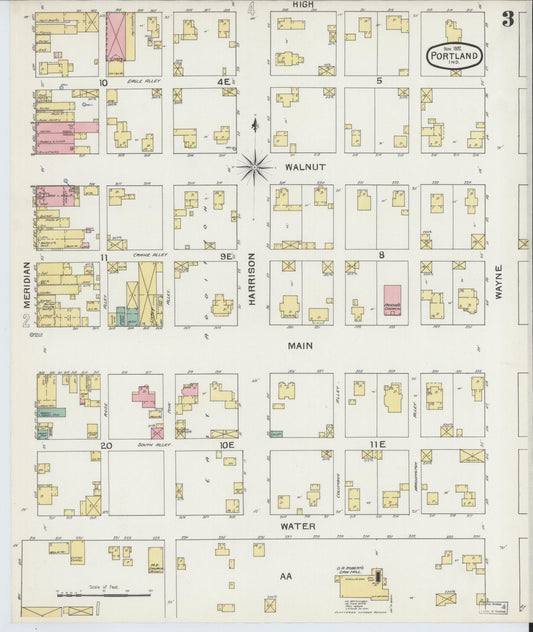 Sanborn Fire Insurance Map from Portland, Jay County, Indiana (1892), Sheet #0003 - Historic Sanborn Fire Insurance Map Print, vintage old map wall art, antique decor, genealogy gift, Indiana Indiana map
