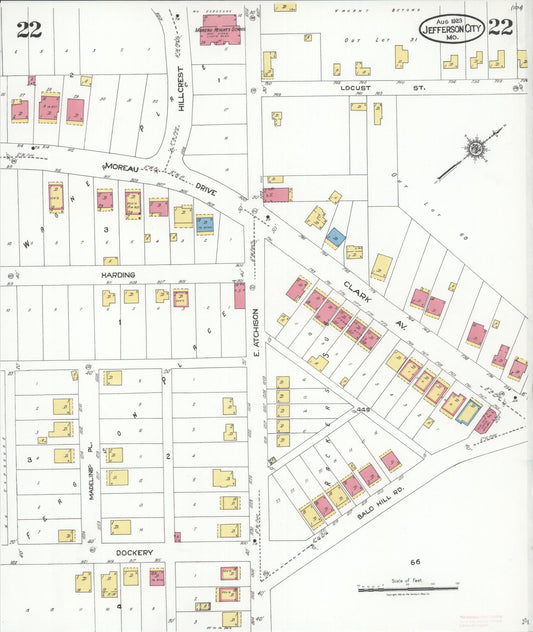 Sanborn Fire Insurance Map from Jefferson City, Cole County, Missouri (1923), Sheet #0022 - Historic Sanborn Fire Insurance Map Print, vintage old map wall art, antique decor, genealogy gift, Missouri Missouri map