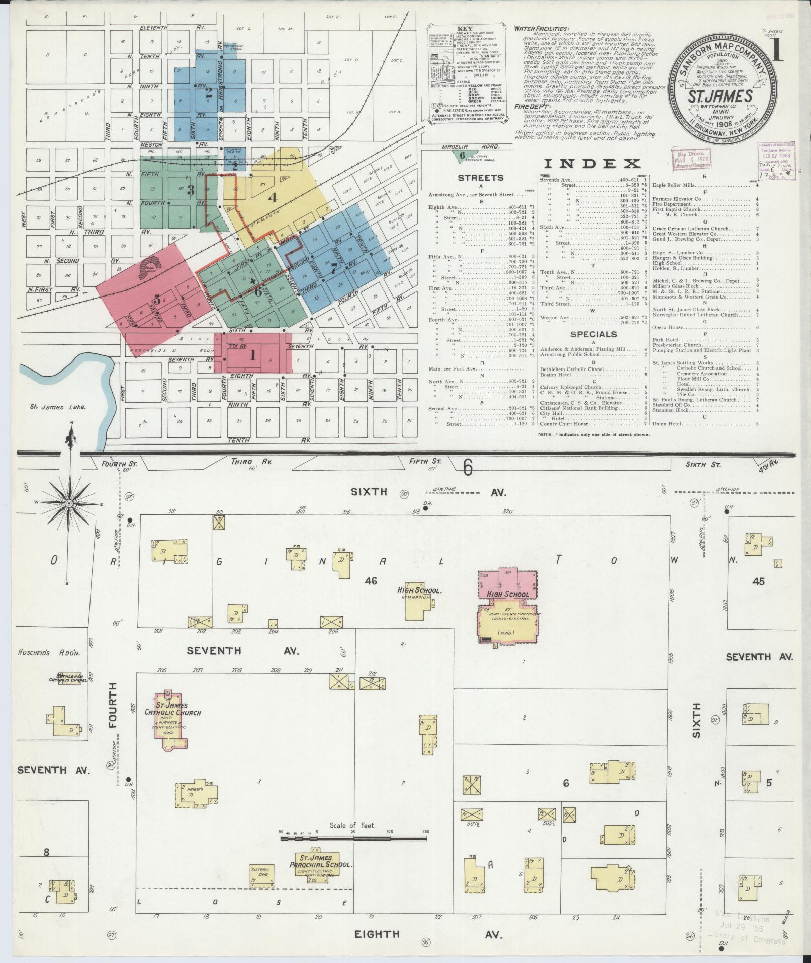Sanborn Fire Insurance Map from Saint James, Watonwan County, Minnesota (1908), Sheet #0001 - Complete Map Set gallery image, historic Sanborn map, vintage wall art, Minnesota Minnesota