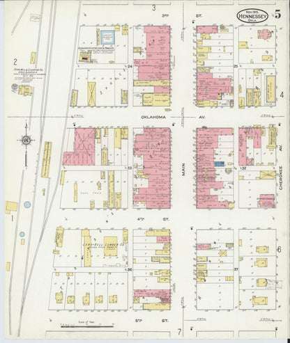 Sanborn Fire Insurance Map from Hennessey, Kingfisher County, Oklahoma (1915), Sheet #0005 - Complete Map Set gallery image, historic Sanborn map, vintage wall art, Oklahoma Oklahoma