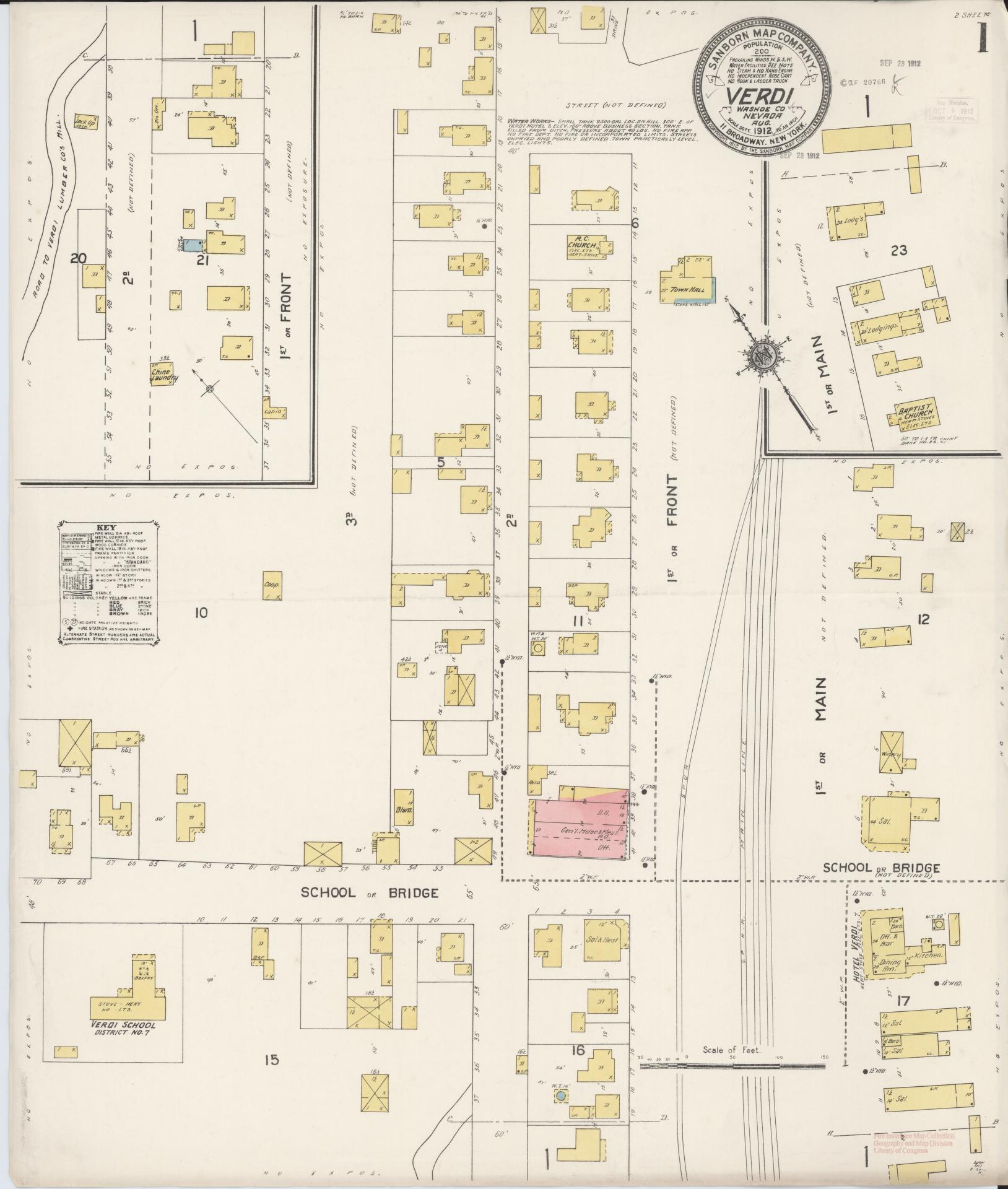 Sanborn Fire Insurance Map from Verdi, Washoe County, Nevada. (1912) – Historic Sanborn Fire Insurance Map Print