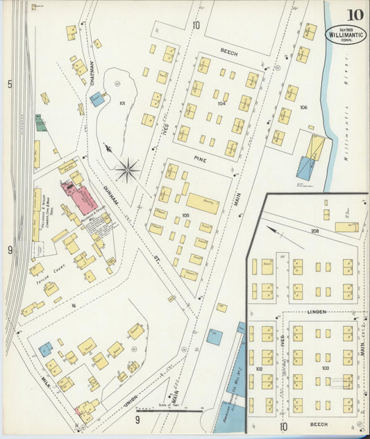 Sanborn Fire Insurance Map from Willimantic, Windham County, Connecticut (1903), Sheet #0010 - Historic Sanborn Fire Insurance Map Print, vintage old map wall art, antique decor, genealogy gift, Connecticut Connecticut map