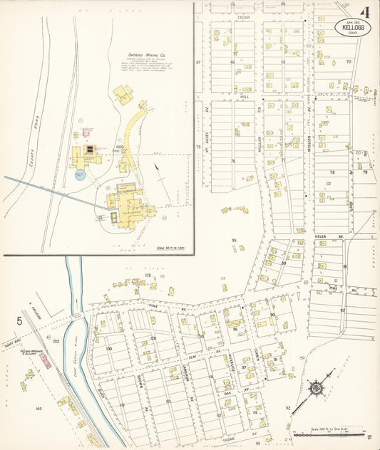 Sanborn Fire Insurance Map from Kellogg, Shoshone County, Idaho (1915), Sheet #0004 - Historic Sanborn Fire Insurance Map Print, vintage old map wall art, antique decor, genealogy gift, Idaho Idaho map