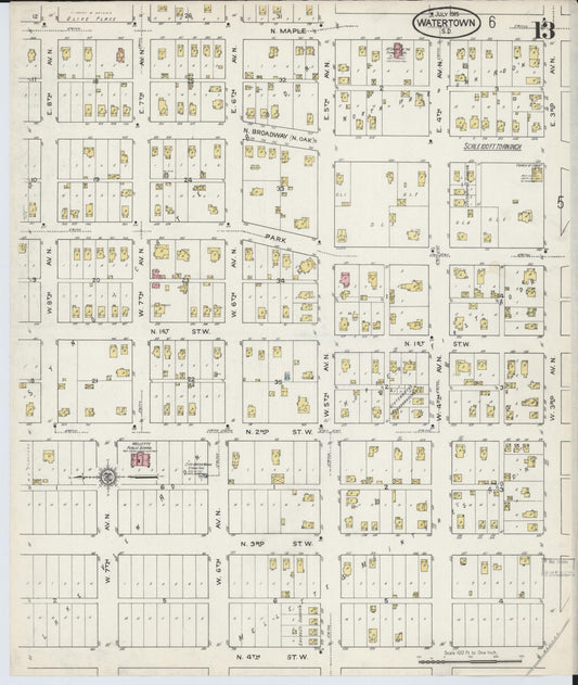 Sanborn Fire Insurance Map from Watertown, Codington County, South Dakota (1915), Sheet #0013 - Historic Sanborn Fire Insurance Map Print, vintage old map wall art, antique decor, genealogy gift, South Dakota South Dakota map