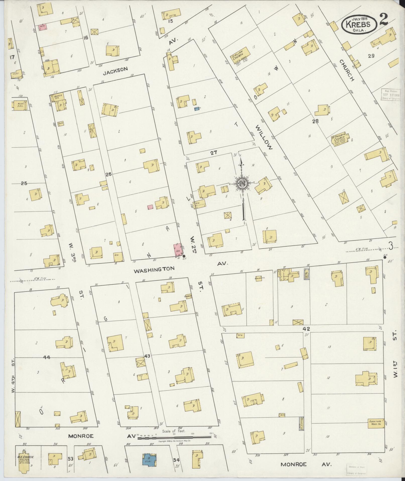 Sanborn Fire Insurance Map from Krebs, Pittsburg County, Oklahoma (1918), Sheet #0002 - Complete Map Set gallery image, historic Sanborn map, vintage wall art, Oklahoma Oklahoma
