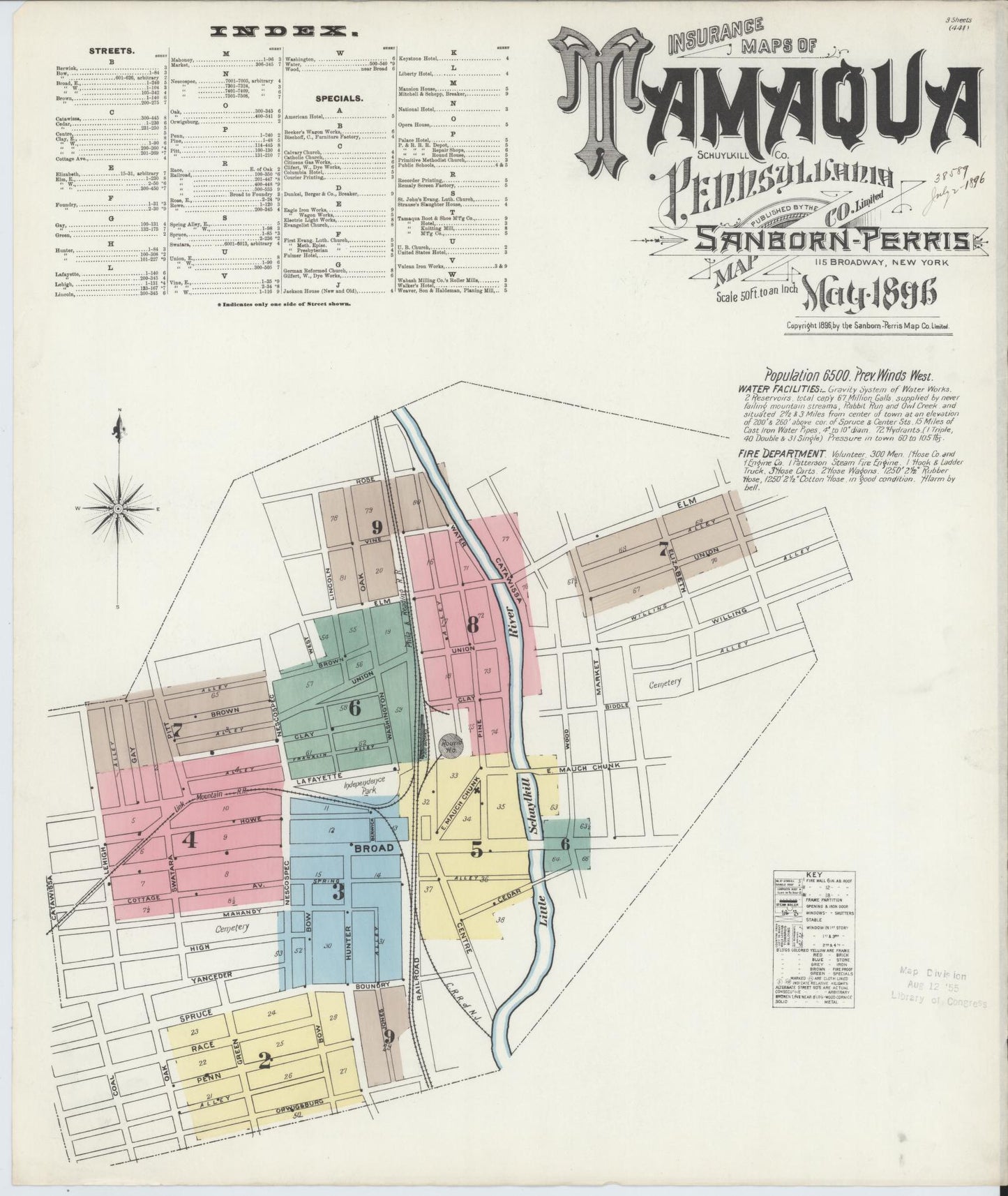 Sanborn Fire Insurance Map from Tamaqua, Schuylkill County, Pennsylvania (1896), Sheet #0001 - Historic Sanborn Fire Insurance Map Print, vintage old map wall art, antique decor, genealogy gift, Pennsylvania Pennsylvania map