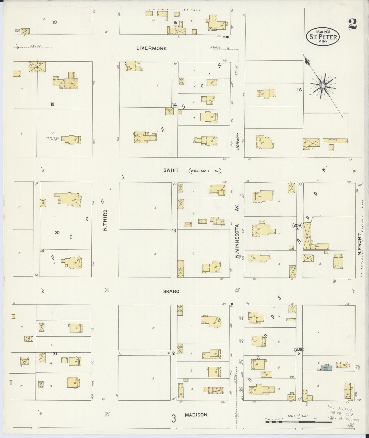 Sanborn Fire Insurance Map from Saint Peter, Nicollet County, Minnesota (1908), Sheet #0002 - Complete Map Set gallery image, historic Sanborn map, vintage wall art, Minnesota Minnesota
