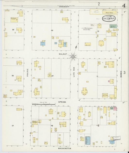 Sanborn Fire Insurance Map from Columbus, Colorado County, Texas (1896), Sheet #0004 - Historic Sanborn Fire Insurance Map Print, vintage old map wall art, antique decor, genealogy gift, Texas Texas map