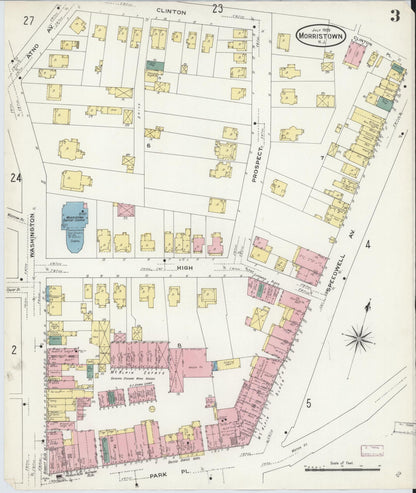 Sanborn Fire Insurance Map from Morristown, Morris County, New Jersey (1909), Sheet #0003 - Complete Map Set gallery image, historic Sanborn map, vintage wall art, New Jersey New Jersey