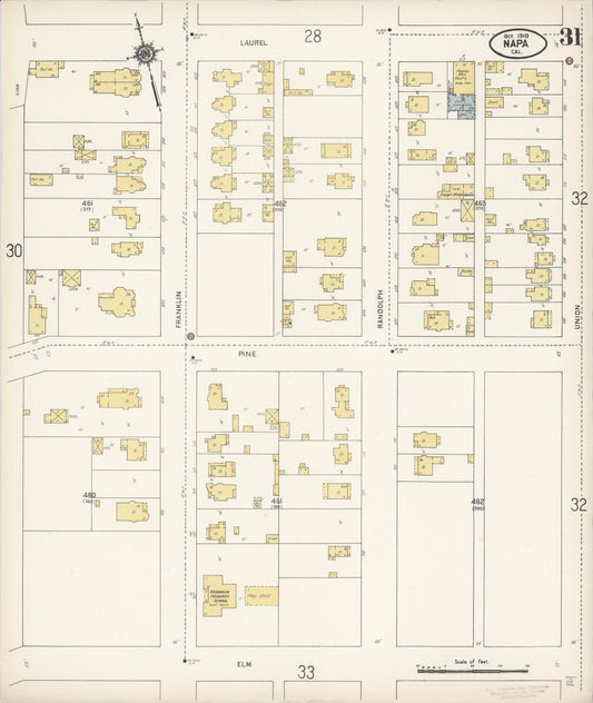 Sanborn Fire Insurance Map from Napa, Napa County, California (1910), Sheet #0031 - Historic Sanborn Fire Insurance Map Print, vintage old map wall art, antique decor, genealogy gift, California California map