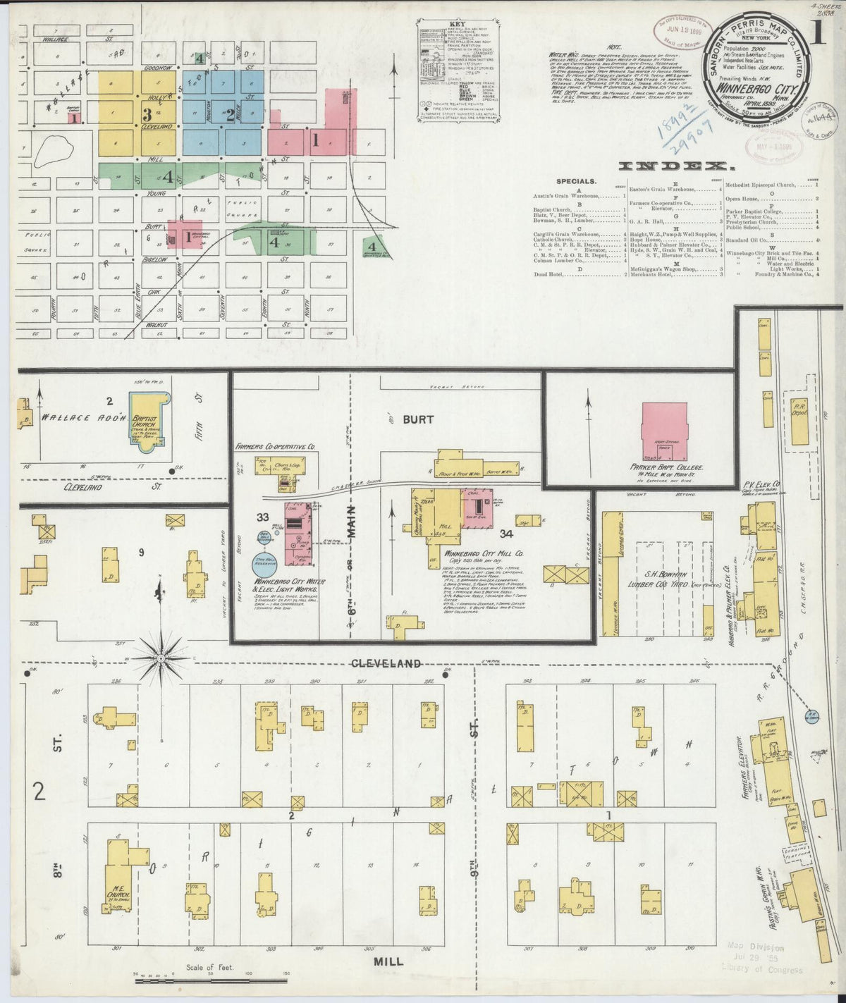 Sanborn Fire Insurance Map from Winnebago, Faribault County, Minnesota (1899), Sheet #0001 - Historic Sanborn Fire Insurance Map Print, vintage old map wall art, antique decor, genealogy gift, Minnesota Minnesota map