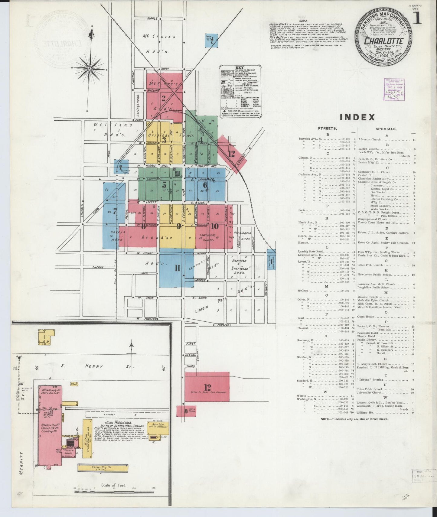 Sanborn Fire Insurance Map from Charlotte, Eaton County, Michigan (1904), Sheet #0001 - Complete Map Set gallery image, historic Sanborn map, vintage wall art, Michigan Michigan