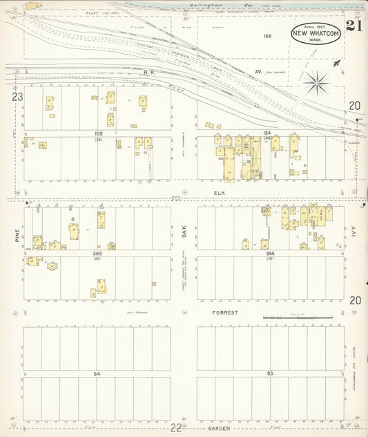 Sanborn Fire Insurance Map from New Whatcom, Whatcom County, Washington (1897), Sheet #0021 - Historic Sanborn Fire Insurance Map Print, vintage old map wall art, antique decor, genealogy gift, Washington Washington map