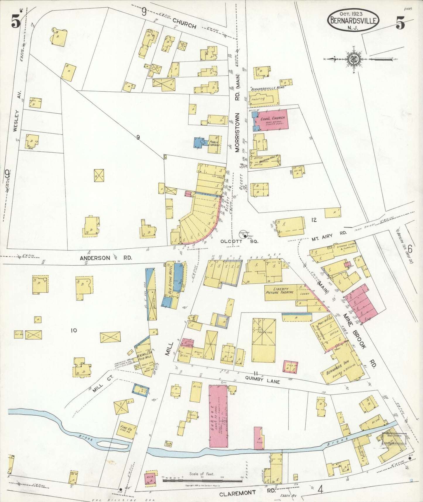 Sanborn Fire Insurance Map from Bernardsville, Somerset County, New Jersey (1923), Sheet #0005 - Historic Sanborn Fire Insurance Map Print, vintage old map wall art, antique decor, genealogy gift, New Jersey New Jersey map