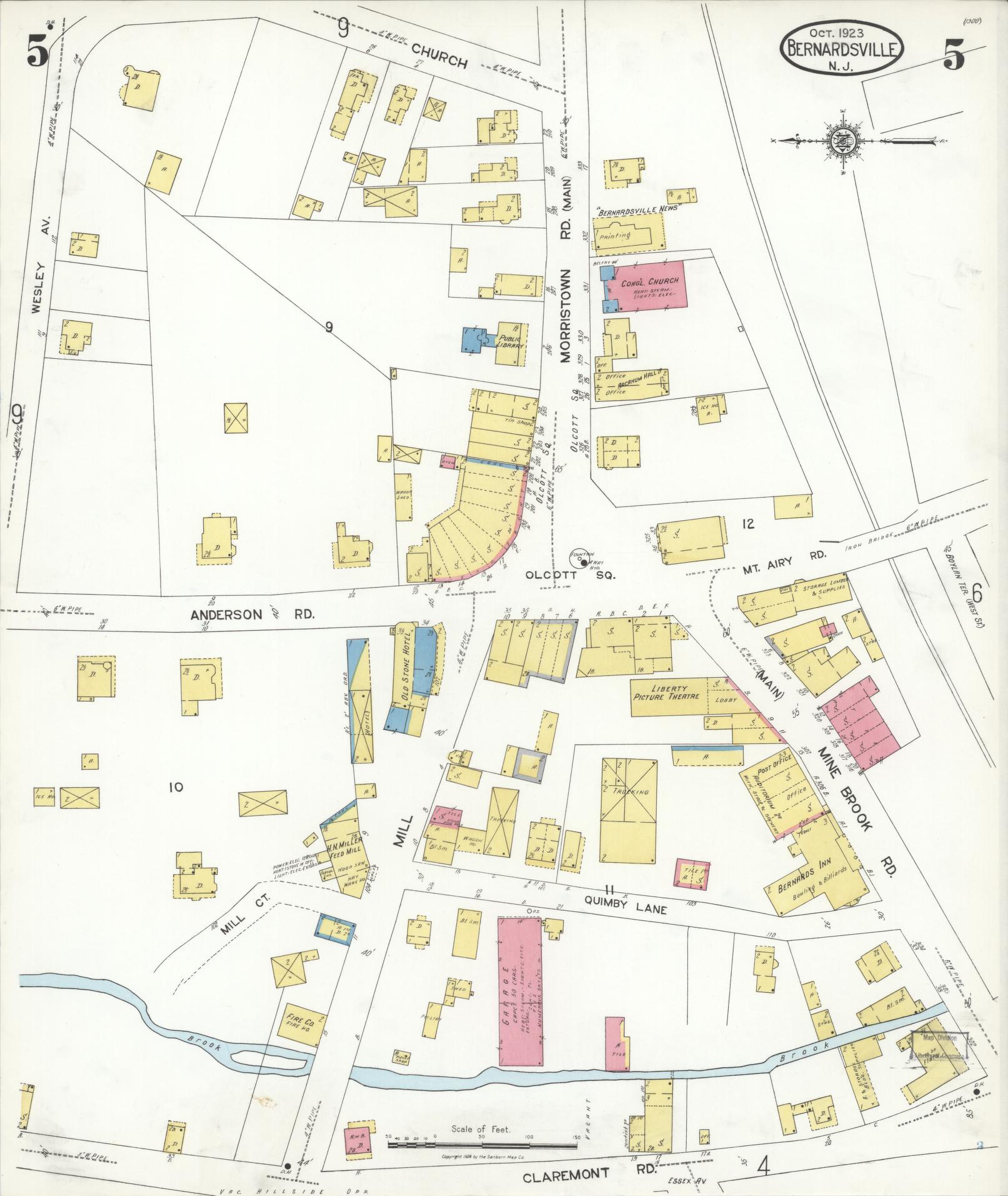 Sanborn Fire Insurance Map from Bernardsville, Somerset County, New Jersey (1923), Sheet #0005 - Historic Sanborn Fire Insurance Map Print, vintage old map wall art, antique decor, genealogy gift, New Jersey New Jersey map