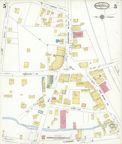 Sanborn Fire Insurance Map from Bernardsville, Somerset County, New Jersey (1923), Sheet #0005 - Historic Sanborn Fire Insurance Map Print, vintage old map wall art, antique decor, genealogy gift, New Jersey New Jersey map