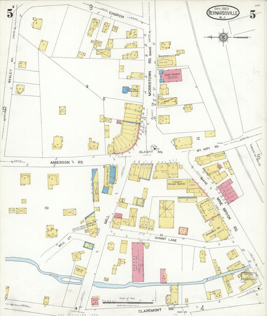 Sanborn Fire Insurance Map from Bernardsville, Somerset County, New Jersey (1923), Sheet #0005 - Historic Sanborn Fire Insurance Map Print, vintage old map wall art, antique decor, genealogy gift, New Jersey New Jersey map