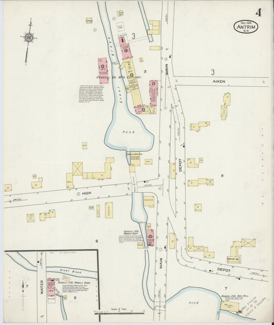 Sanborn Fire Insurance Map from Antrim, Hillsborough County, New Hampshire (1914), Sheet #0004 - Historic Sanborn Fire Insurance Map Print, vintage old map wall art, antique decor, genealogy gift, New Hampshire New Hampshire map