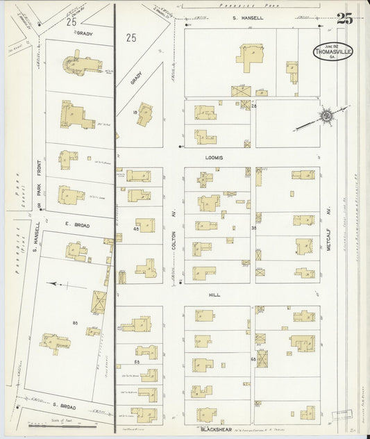 Sanborn Fire Insurance Map from Thomasville, Thomas County, Georgia (1912), Sheet #0025 - Historic Sanborn Fire Insurance Map Print, vintage old map wall art, antique decor, genealogy gift, Georgia Georgia map